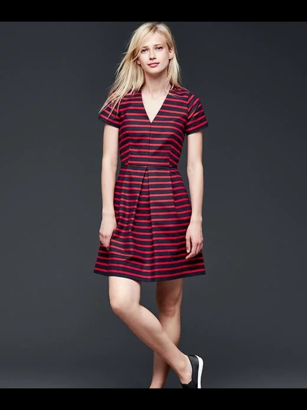 GAP Navy and Red Striped V-Neck Mini Dress